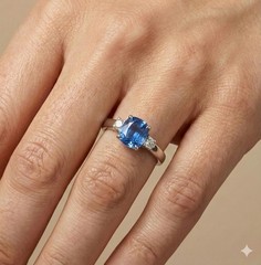 14K white gold engagement ring 2.21ct. Natural Untreated Blue Sapphire Cushion