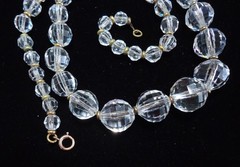 Antique Clear Faceted Crystal Chain Necklace 19″