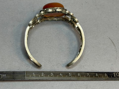 Vintage Baltic Amber Filigree Cuff Bracelet Soviet Era Sterling Silver Plated