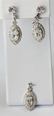 VTG Weiss Rhodium Plated Clear Rhinestone Drop Screw on Earrings & Pendant Set