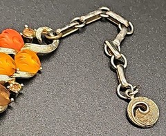 Lisner Thermoset Autumn Orange Amber Brown Pumpkins Necklace Rhinestones 50s