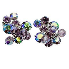 Vintage Signed Weiss Lilac AB Rhinestone Crystal Earrings (A836)