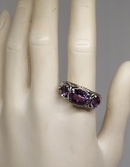 vintage Sterling Silver 3 purple Amethyst Ring OR PAZ signed PZ Israel size 8