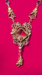 Signed GNS GEORGE STEERE Antique Art Nouveau Jewel TOPAZ GLASS Pendant Necklace