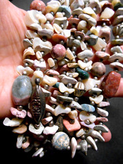 VTG Multi-Strand Polished Semi-Precious Stones, Shells, Silver Bead Necklace