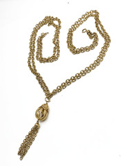 Vintage Tassle Necklace Gold Chain 36″ Double Curb Link Mid Century 36 In