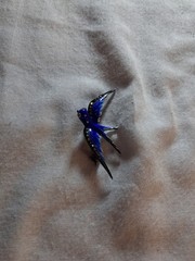 Antique Blue Enamel Sterling (Hallmarked) Swallow Brooch Made in Germany