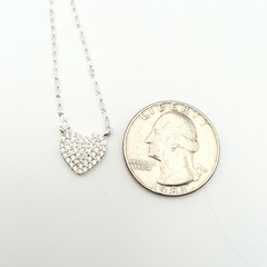 Silver Tone Pave CZ Heart Specialty Chain Necklace Adjustable 18-21” #15
