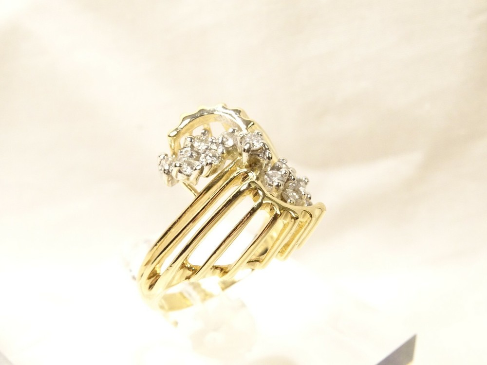 Vintage Unique Mid Century Modern 14 K Gold Diamond Twisted Column Sz 6 Ring RDW