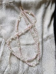 Monet Pink Faux Pearl 5.7mm & Translucent 9.7mm Bead Necklace 36″ Signed Vtg