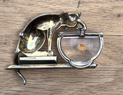 1940s Anthony Aquilino Sterling Silver Cat Fishing Fish Bowl Jelly Belly Brooch