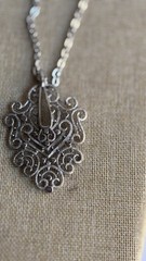 1970s Vintage Silver Tone Chunky Statement Pendant Necklace Chain Mod Boho L195