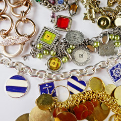 Vintage Charm Bracelet Jewelry Lot 10 Piece Bracelets Many Charms Silver Gold Tn