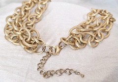 VTG Goldtone Textured Chunky Chain Link Triple-Strand Layered Statement Necklace