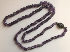 26in VINTAGE CHINESE EXPORT AMETHYST BEAD NECKLACE STERLING SILVER FLOWER CLASP