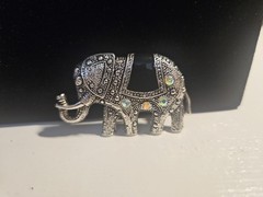 Elephant Marcasite and Rhinestone Brooch Silver Tone Shine Bling