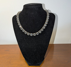 Vtg Art Deco Sterling Silver Clear Paste Riviere Choker Necklace 15″ Pristine