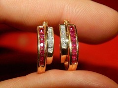 Round Cut Ruby & Lab Created Diamond Engagement 14K Yellow Gold Finish Earrings