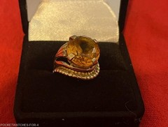 VINTAGE 18kt GOLD RING 8.5 CWT. YELLOW TOPAZ OVAL CUT RING SIZE 5.25 TO 5.50