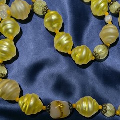 Vintage 1950s Yellow Lucite Crackle Glass Double Strand Necklace AB Wedding Cake