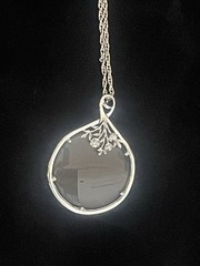Vintage Silver Tone Magnifying Glass Necklace on 30 Inch Chain Crystal Accents