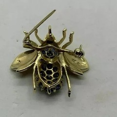 2.30 CT Round Cut Blue Sapphire Bee Brooch Pin & Pendant 14K Yellow Gold Plated