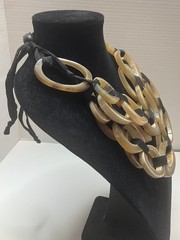 Large Buffalo Horn Links Chunky Necklace & Black Cord Organic Natural Necklace