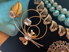 Vtg Aqua Blue Summer Jewelry Mix Lot Earrings Necklace Brooch Lisner Japan Coro