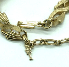 Crown Trifari Necklace Woven Ribbon Spray Textured Gold Tone 16″ Vintage 1960s
