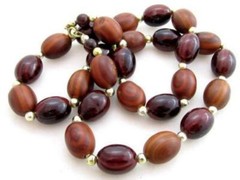 Vintage Gorgeous Browns Large Oval Faux Wood Bead Necklace*Warm Colors 25″
