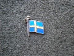 Sweden Flag Vintage Bernhard Hertz 900 Silver Enamel Bracelet Charm Pendant 1.1g