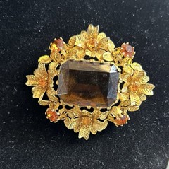 Vintage Amber Rhinestones Brooch Pin. Made In Austria.