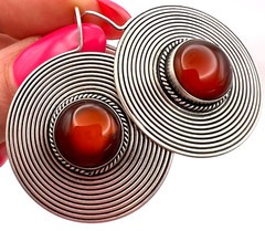 Huge Vintage Sterling Silver 925 Women’s Jewelry Stud Earrings Cornelian Stone