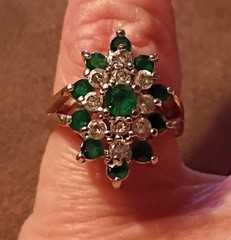 Vintage Estate Faux Emerald & Crystal Gold Color Unsigned Sz 5