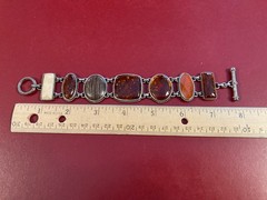 Vintage Amber, Ivory, Brown Cabochon Bracelet Sterling Silver