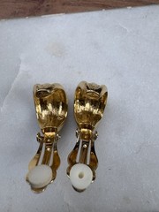 GIVENCHY Paris NY Gold Tone Half Hoop Stud Clip On Earrings 21 mm