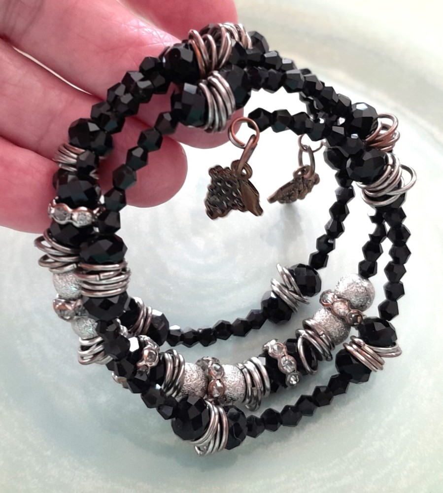 Cluster Bracelet Wire Wrapped Black Copper Silver Beads Charms Fits All