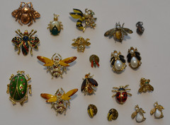 Vintage enamel and rhinestone insect and flying bug jewelry lot- one signed Dodd