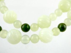 Vintage Varied Green Jade Bead Carved Dragon Hook Necklace 33 Inch Length 106.4g