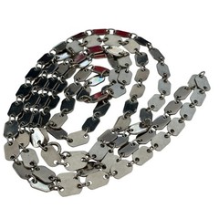 Vintage Flat Disc Necklace Extra Long Chain Link 56 in Silver Tone Metal Layered