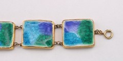 MCM 50s Studio Art Pottery Blue Green Fused Crackled Glass Glaze Panel Bracelet