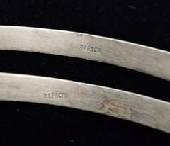 Set 2 Vtg Mexico Alpaca Silver Abalone Shell Inlay Bangle Bracelets 8.25″ Signed