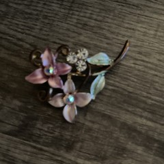 Vintage Pink Enamel Flower Brooch Rhinestone Evening Cocktail Dress Pin Unsigned