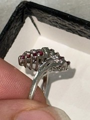 10K White Gold Natural Diamond & Ruby Ring Size 7.5 Vintage Estate 2.39g