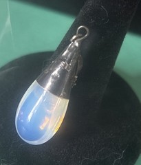Vintage Sterling Silver Double Opalite Moonstone Drop Pendant Ornate Signed