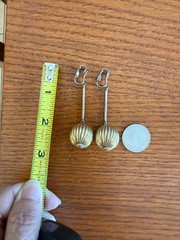 Vintage long dangle drop textured gold ball clip on 1960s earrings