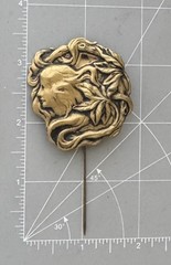 Vintage Art Nouveau style Lady Face Stick Pin brass tone metal