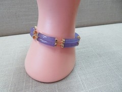 7″ HN 14k Yellow Gold Lavender Jade Double Row Bangle Bracelet