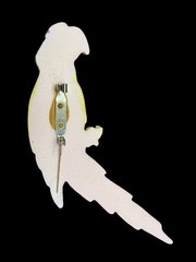Vintage Parrot Brooch Colorful Plastic Bird Pin Pink Yellow Green Statement