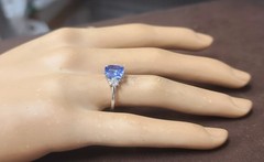 Vintage 14k White Gold Engagement Ring 2.75ct.Natural Blue Sapphire Radiant GIA
